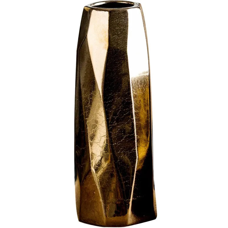 Nordic Light Luxury Gold Geometric Irregular Vase European and American Electroplated Ceramic Dry Flower Decoration Ornaments