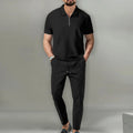 Waffle Collar Short-sleeved Zipper Pants Suit