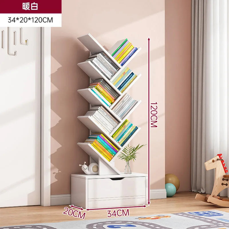 Simple Tree Shape Small Bookshelf Wall-Mounted Living Room Floor Standing Storage Rack Creative Home Organization Cabinet