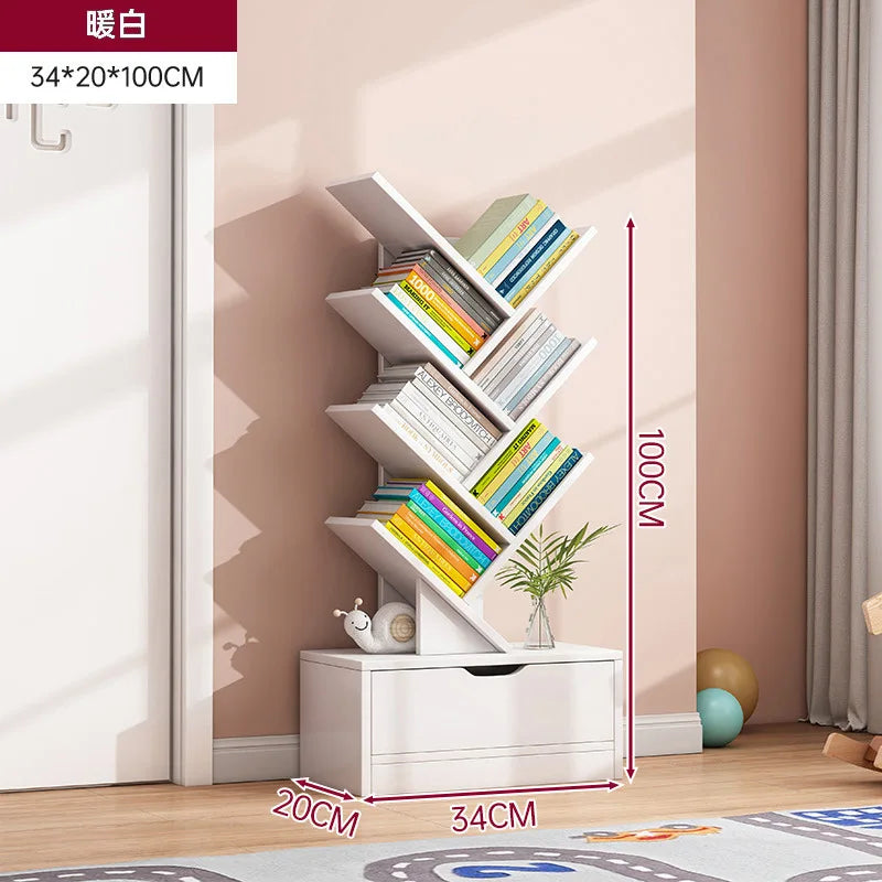 Simple Tree Shape Small Bookshelf Wall-Mounted Living Room Floor Standing Storage Rack Creative Home Organization Cabinet