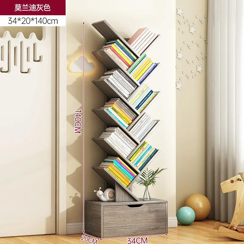 Simple Tree Shape Small Bookshelf Wall-Mounted Living Room Floor Standing Storage Rack Creative Home Organization Cabinet