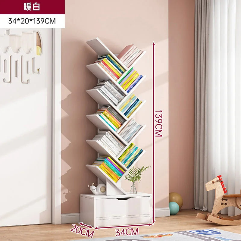 Simple Tree Shape Small Bookshelf Wall-Mounted Living Room Floor Standing Storage Rack Creative Home Organization Cabinet