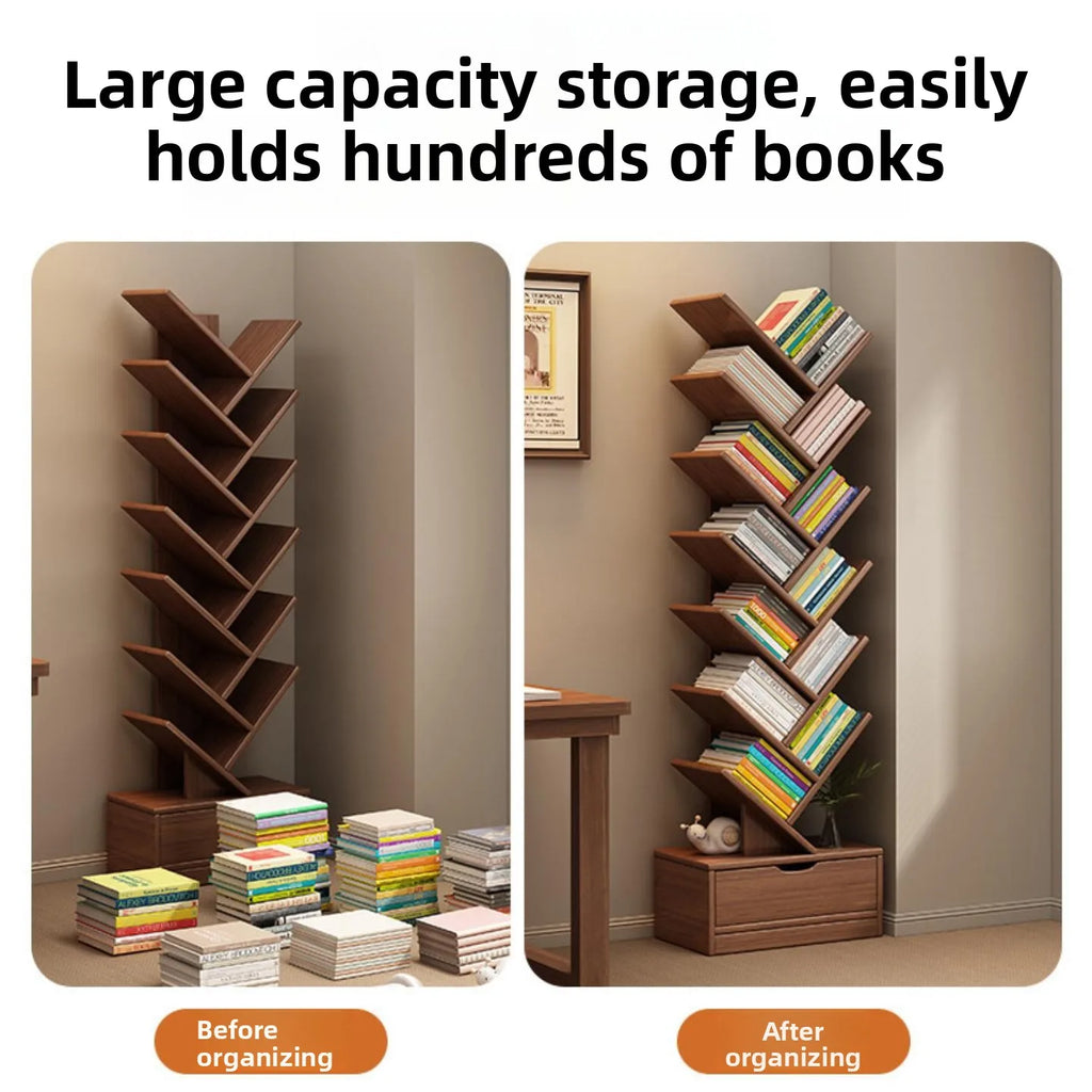Simple Tree Shape Small Bookshelf Wall-Mounted Living Room Floor Standing Storage Rack Creative Home Organization Cabinet