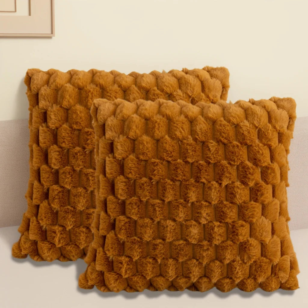 Pack of 2 artificial fur plush luxurious decorative throw pillow cover, for sofa, living room, and car interior（no pillowcore） ﻿