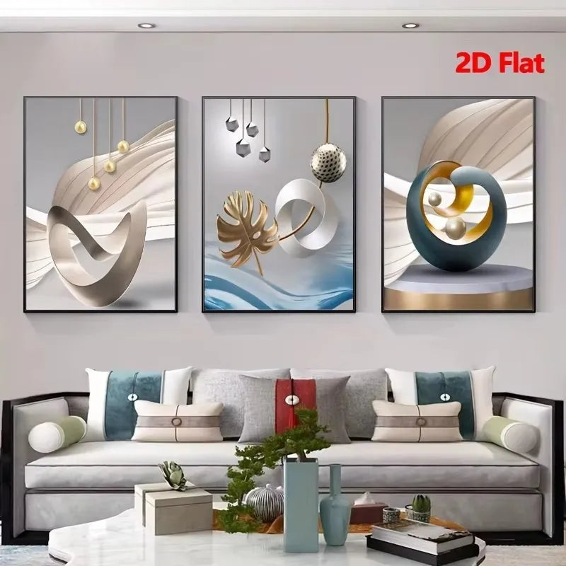 3pcs/set Golden Abstract Geometric Canvas Prints Minimalist Vibrant Marble Wall Art Posters for Modern Living Room Home Decor