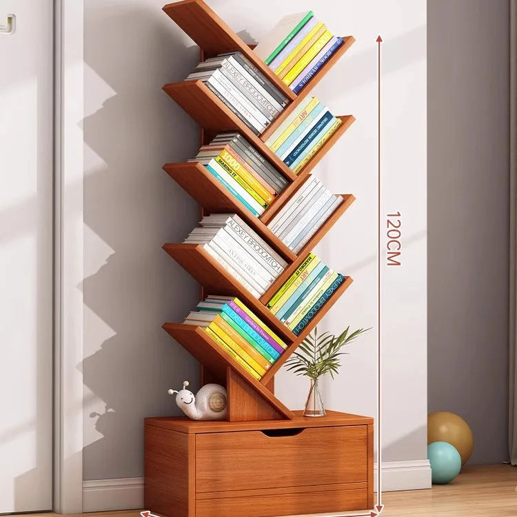 Simple Tree Shape Small Bookshelf Wall-Mounted Living Room Floor Standing Storage Rack Creative Home Organization Cabinet