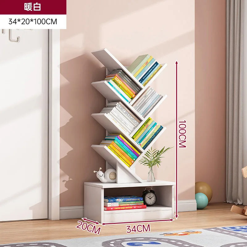 Simple Tree Shape Small Bookshelf Wall-Mounted Living Room Floor Standing Storage Rack Creative Home Organization Cabinet