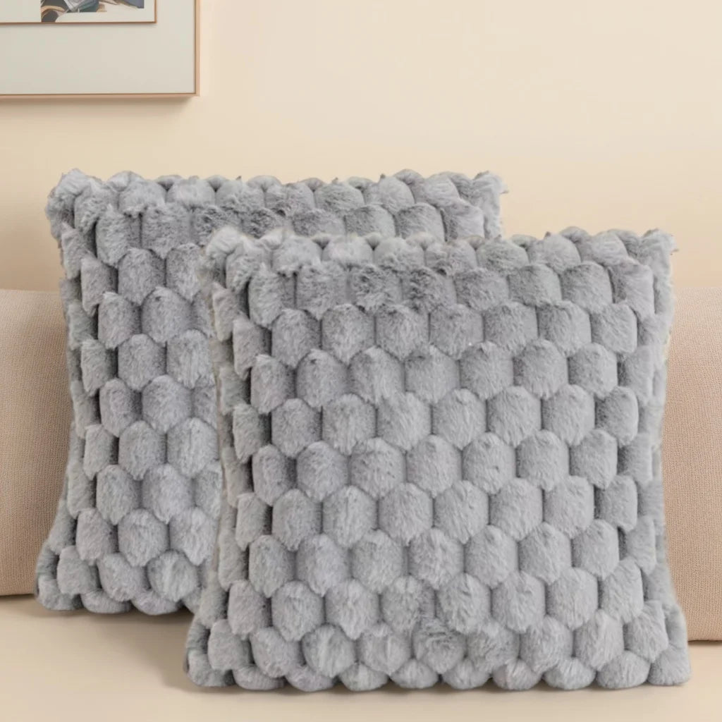 Pack of 2 artificial fur plush luxurious decorative throw pillow cover, for sofa, living room, and car interior（no pillowcore） ﻿