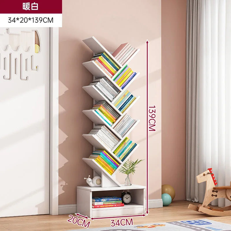 Simple Tree Shape Small Bookshelf Wall-Mounted Living Room Floor Standing Storage Rack Creative Home Organization Cabinet