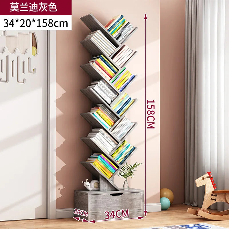 Simple Tree Shape Small Bookshelf Wall-Mounted Living Room Floor Standing Storage Rack Creative Home Organization Cabinet