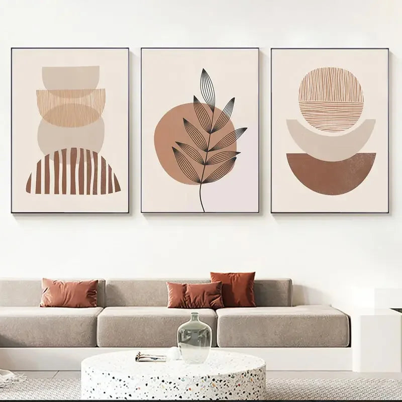 3pcs Abstract Boho Minimalist Artwork Canvas Painting Mid-Century Wall Art Moon Geometric Neutral  Modern Prints Room Wall Decor