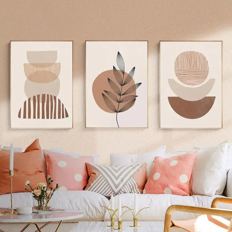 3pcs Abstract Boho Minimalist Artwork Canvas Painting Mid-Century Wall Art Moon Geometric Neutral  Modern Prints Room Wall Decor