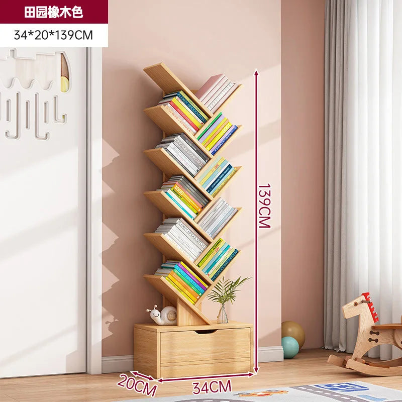 Simple Tree Shape Small Bookshelf Wall-Mounted Living Room Floor Standing Storage Rack Creative Home Organization Cabinet