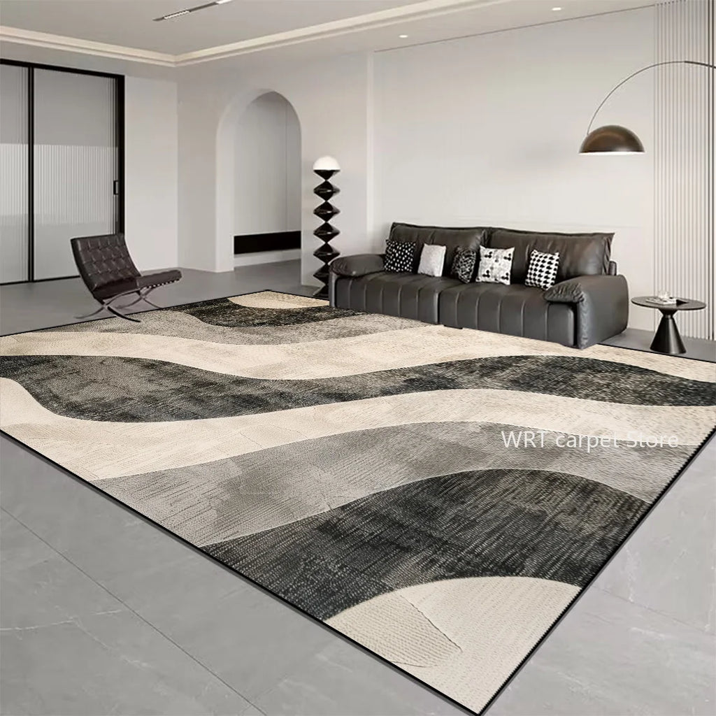 Nordic Light Luxury Stripes Carpet for Living Room Decor Soft Easy Cleaning Rugs for Bedroom Large Area Orange Brown Floor Mat