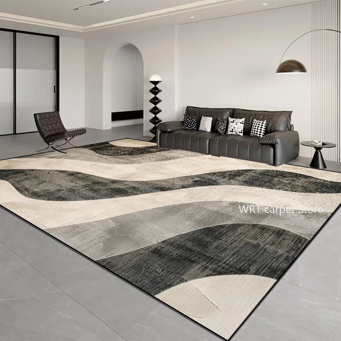 Nordic Light Luxury Stripes Carpet for Living Room Decor Soft Easy Cleaning Rugs for Bedroom Large Area Orange Brown Floor Mat