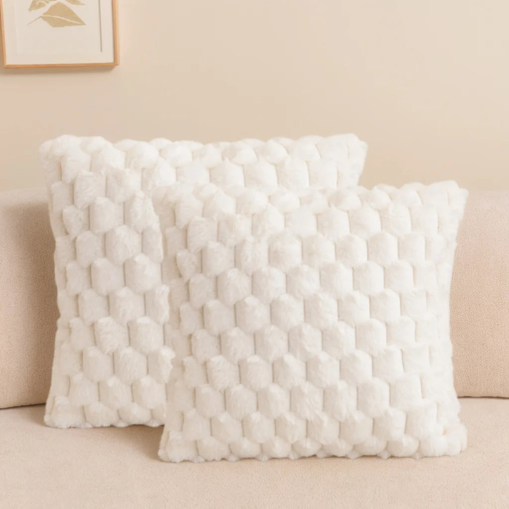 Pack of 2 artificial fur plush luxurious decorative throw pillow cover, for sofa, living room, and car interior（no pillowcore） ﻿