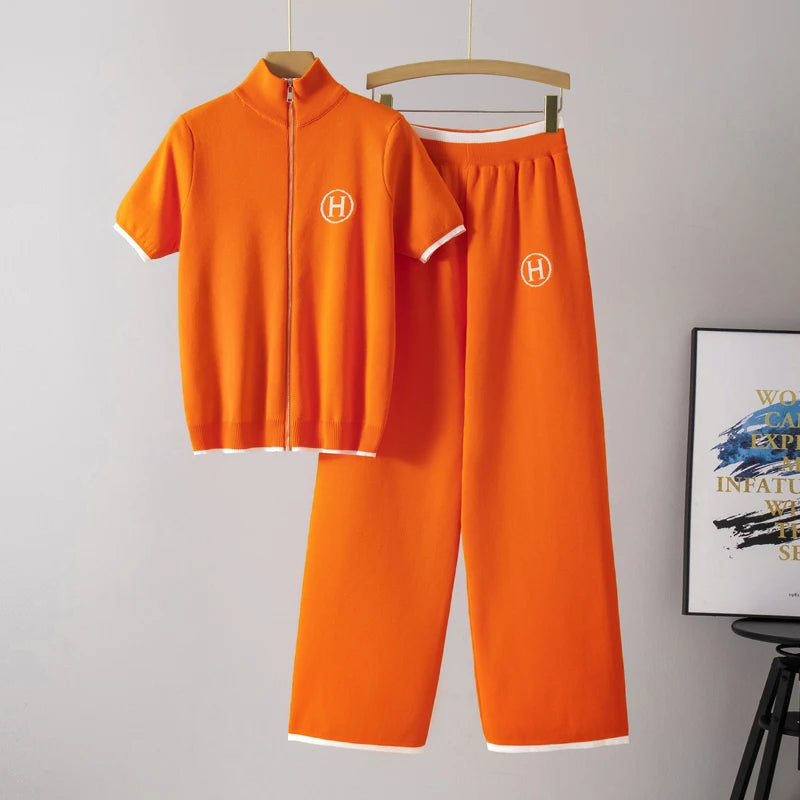 Short sleeved cardigan casual pants two-piece set