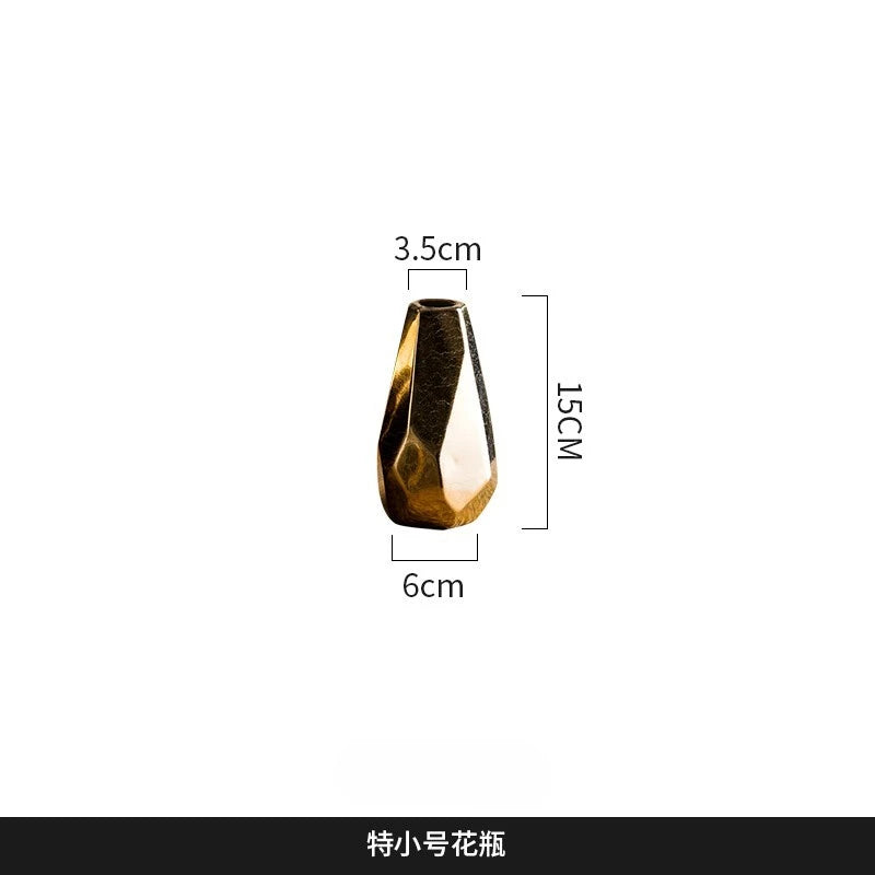 Nordic Light Luxury Gold Geometric Irregular Vase European and American Electroplated Ceramic Dry Flower Decoration Ornaments
