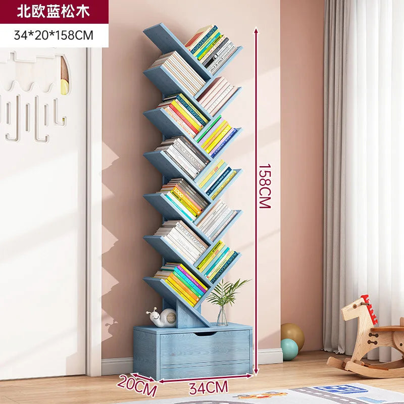Simple Tree Shape Small Bookshelf Wall-Mounted Living Room Floor Standing Storage Rack Creative Home Organization Cabinet