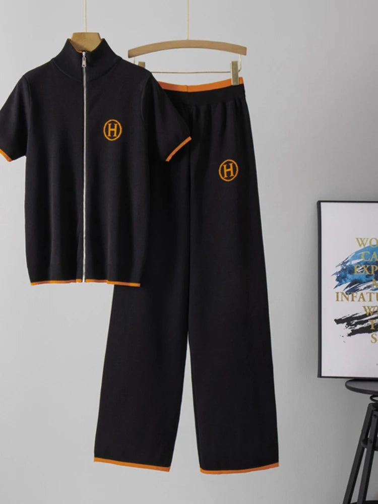 Short sleeved cardigan casual pants two-piece set