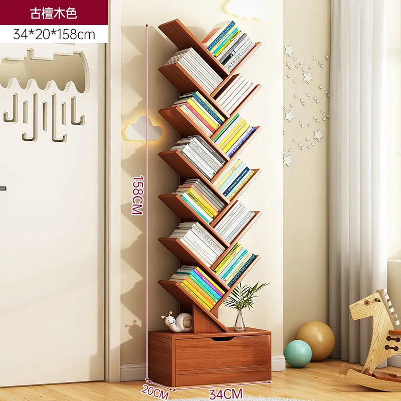 Simple Tree Shape Small Bookshelf Wall-Mounted Living Room Floor Standing Storage Rack Creative Home Organization Cabinet