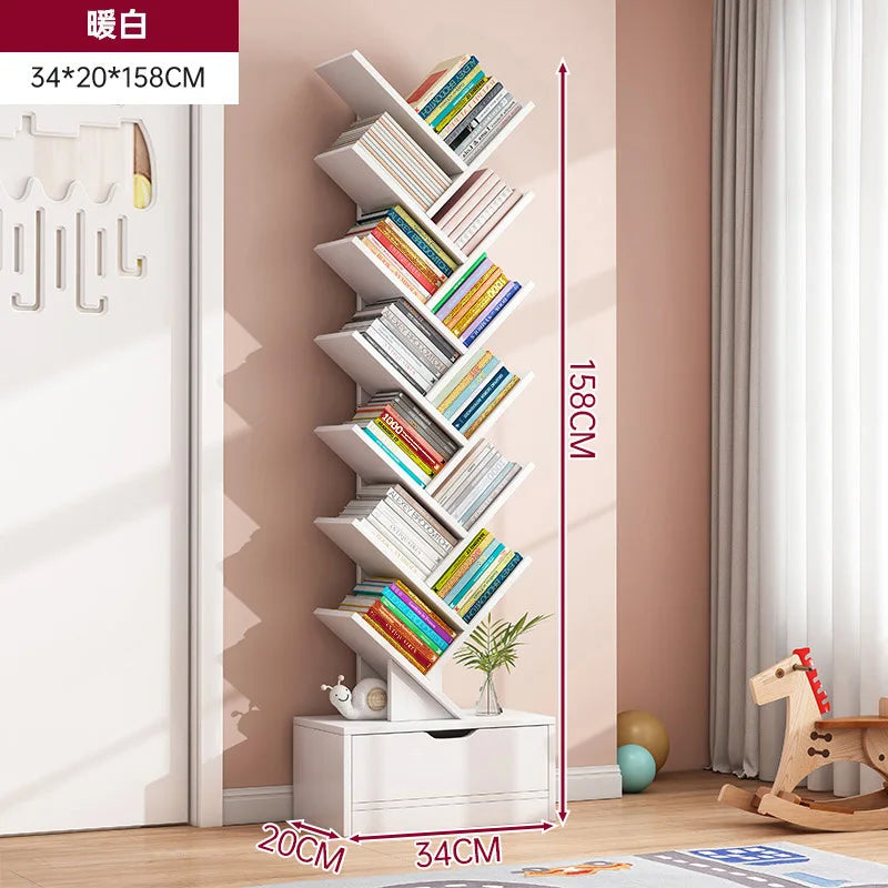 Simple Tree Shape Small Bookshelf Wall-Mounted Living Room Floor Standing Storage Rack Creative Home Organization Cabinet