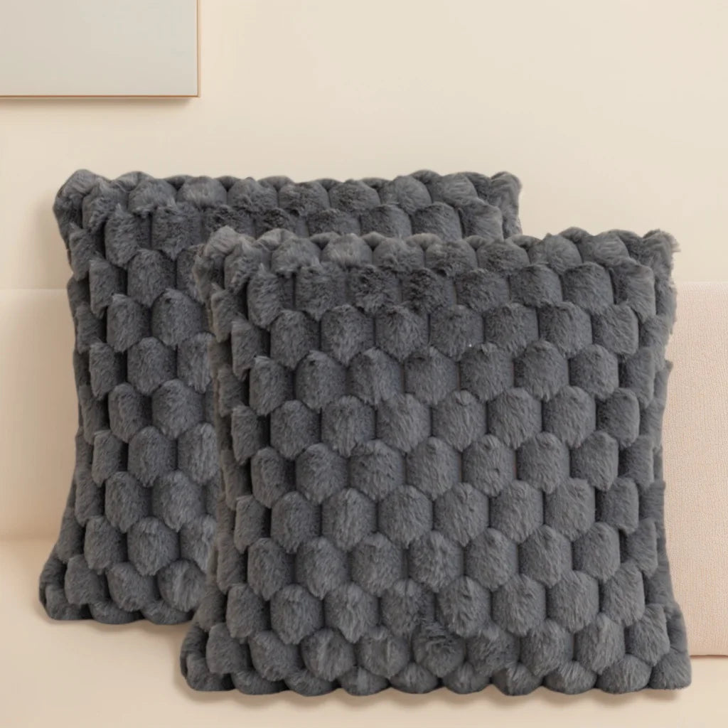 Pack of 2 artificial fur plush luxurious decorative throw pillow cover, for sofa, living room, and car interior（no pillowcore） ﻿