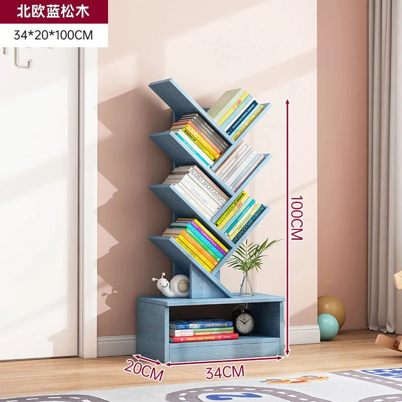Simple Tree Shape Small Bookshelf Wall-Mounted Living Room Floor Standing Storage Rack Creative Home Organization Cabinet