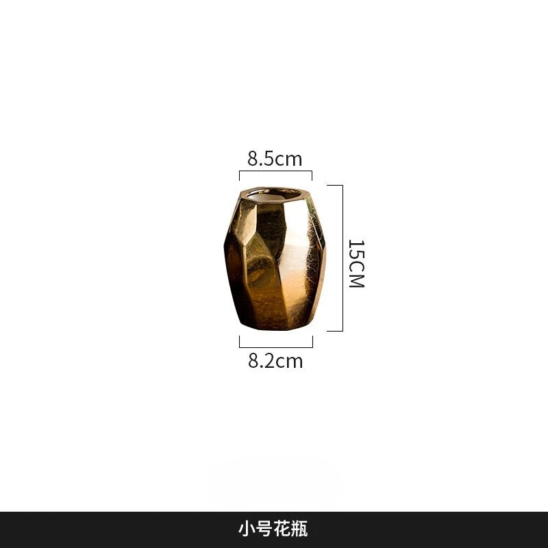 Nordic Light Luxury Gold Geometric Irregular Vase European and American Electroplated Ceramic Dry Flower Decoration Ornaments