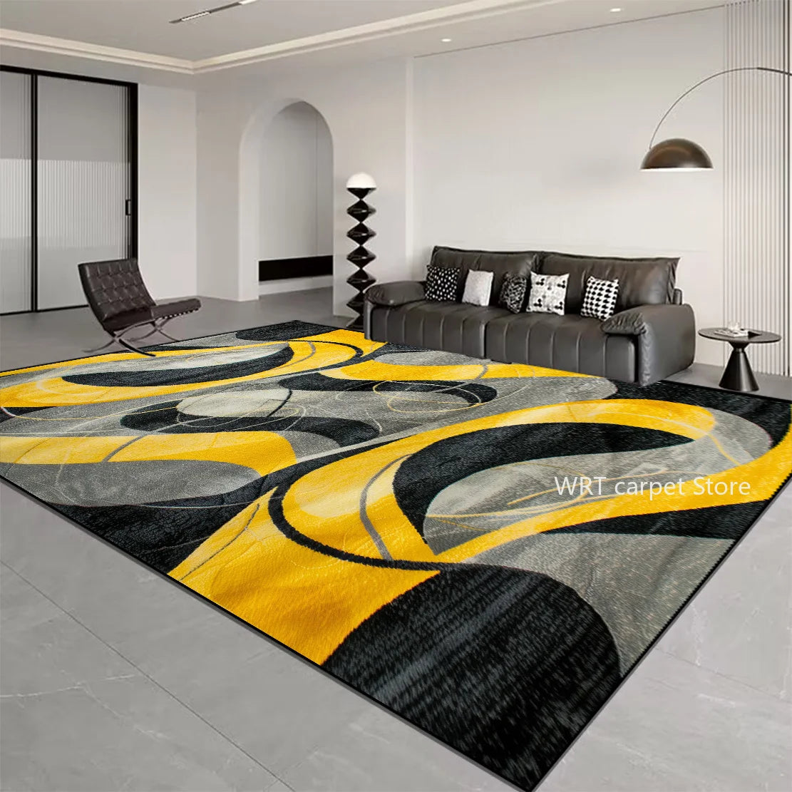 Nordic Light Luxury Stripes Carpet for Living Room Decor Soft Easy Cleaning Rugs for Bedroom Large Area Orange Brown Floor Mat