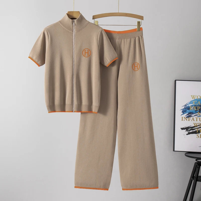 Short sleeved cardigan casual pants two-piece set