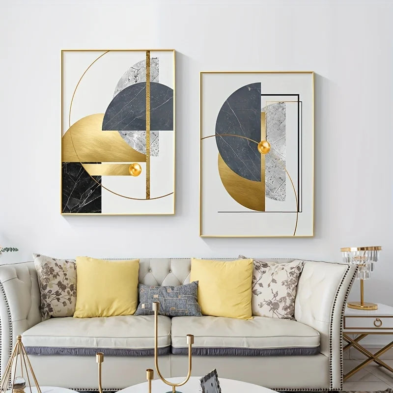 3pcs/set Golden Abstract Geometric Canvas Prints Minimalist Vibrant Marble Wall Art Posters for Modern Living Room Home Decor