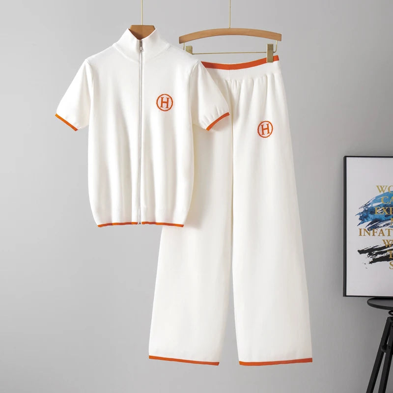 Short sleeved cardigan casual pants two-piece set