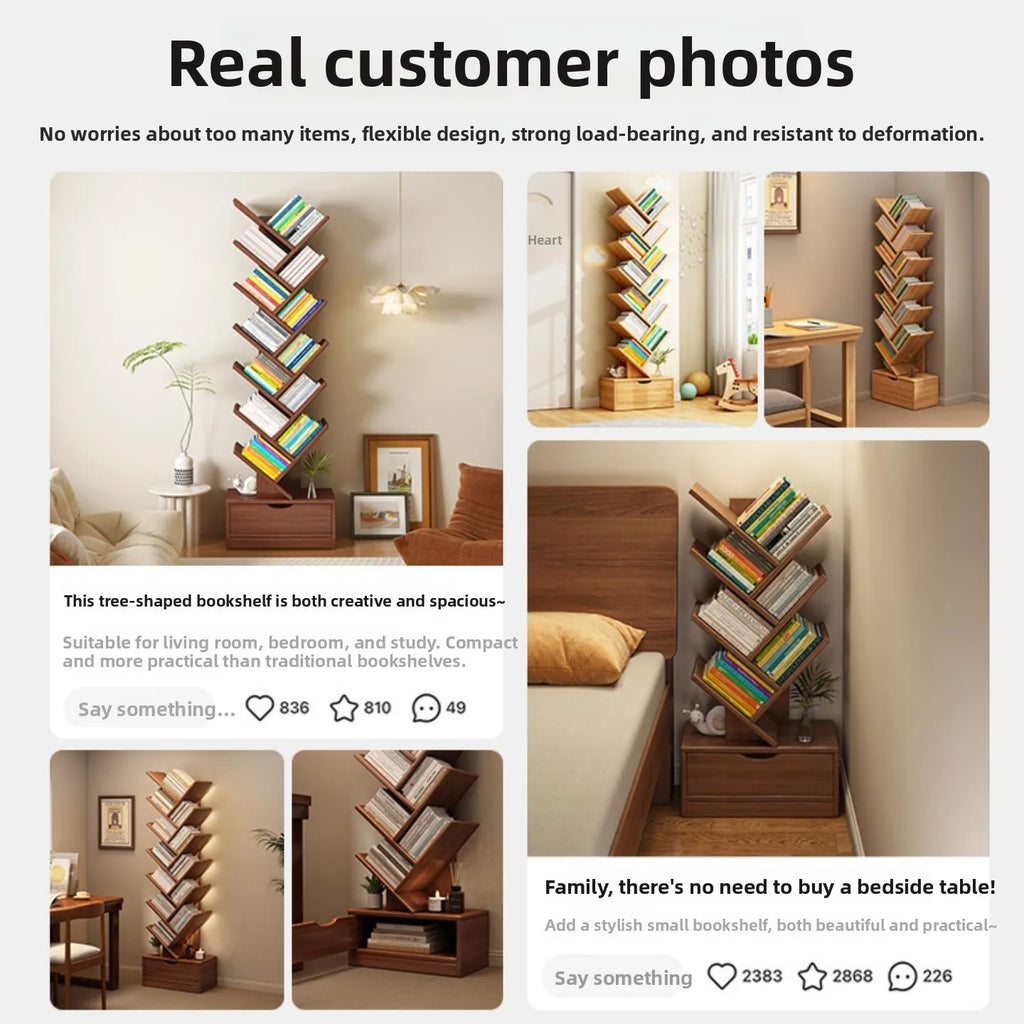 Simple Tree Shape Small Bookshelf Wall-Mounted Living Room Floor Standing Storage Rack Creative Home Organization Cabinet