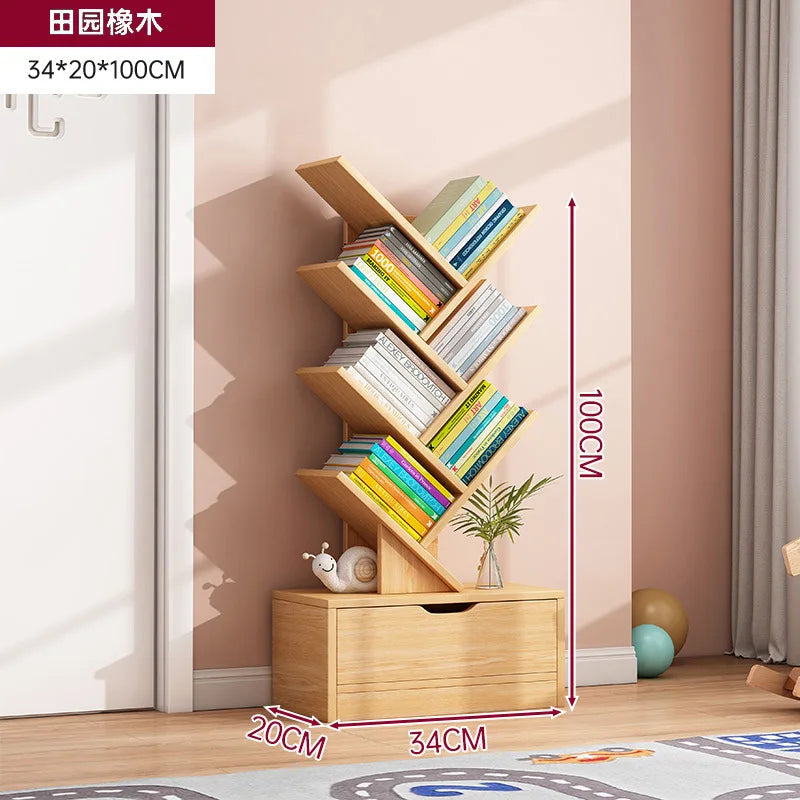 Simple Tree Shape Small Bookshelf Wall-Mounted Living Room Floor Standing Storage Rack Creative Home Organization Cabinet