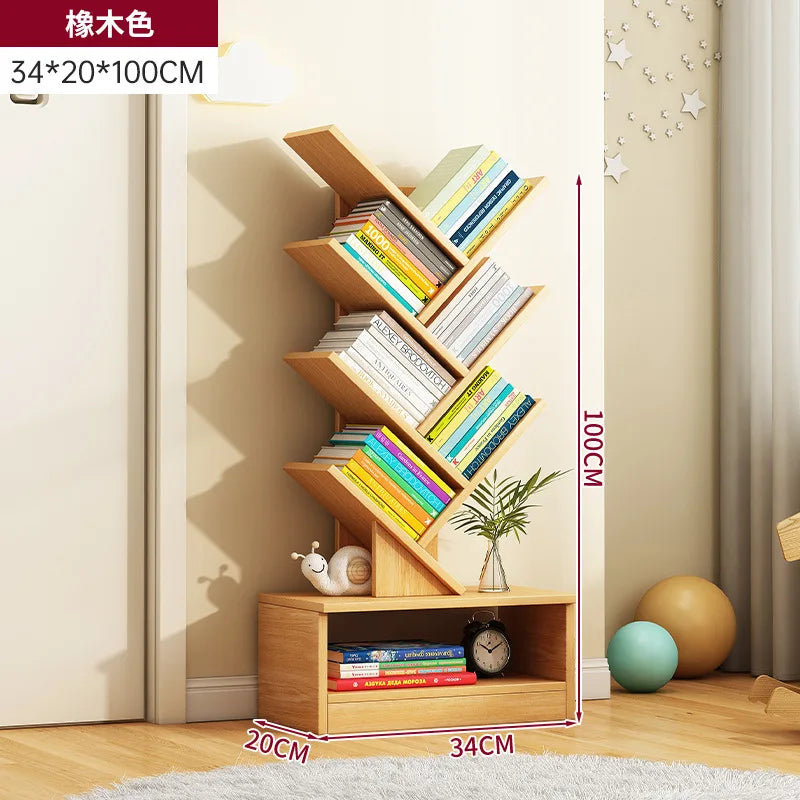 Simple Tree Shape Small Bookshelf Wall-Mounted Living Room Floor Standing Storage Rack Creative Home Organization Cabinet