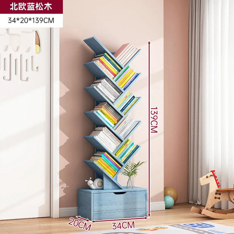 Simple Tree Shape Small Bookshelf Wall-Mounted Living Room Floor Standing Storage Rack Creative Home Organization Cabinet