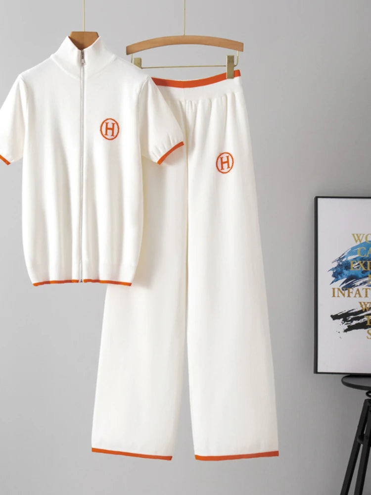 Short sleeved cardigan casual pants two-piece set