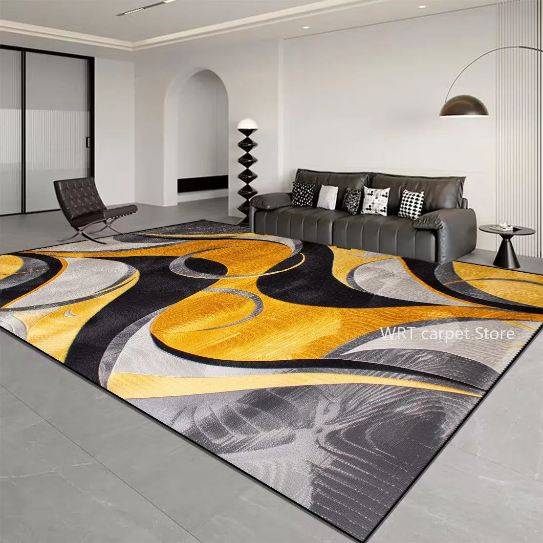 Nordic Light Luxury Stripes Carpet for Living Room Decor Soft Easy Cleaning Rugs for Bedroom Large Area Orange Brown Floor Mat