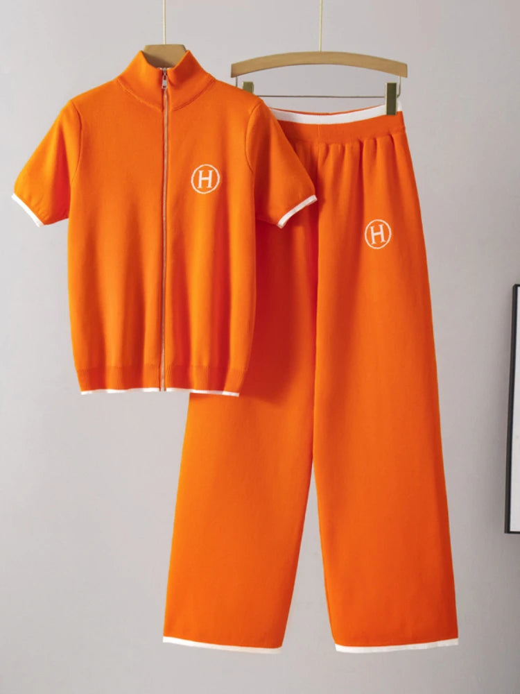 Short sleeved cardigan casual pants two-piece set