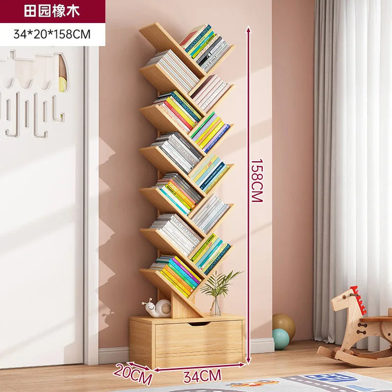 Simple Tree Shape Small Bookshelf Wall-Mounted Living Room Floor Standing Storage Rack Creative Home Organization Cabinet
