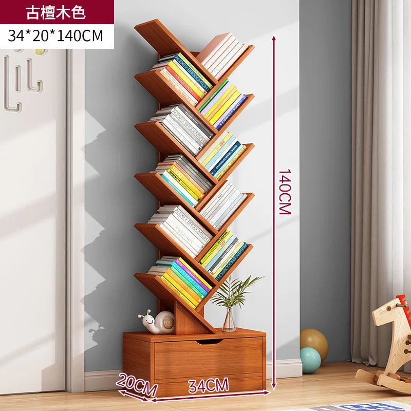 Simple Tree Shape Small Bookshelf Wall-Mounted Living Room Floor Standing Storage Rack Creative Home Organization Cabinet