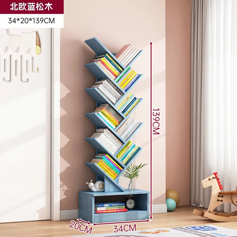 Simple Tree Shape Small Bookshelf Wall-Mounted Living Room Floor Standing Storage Rack Creative Home Organization Cabinet
