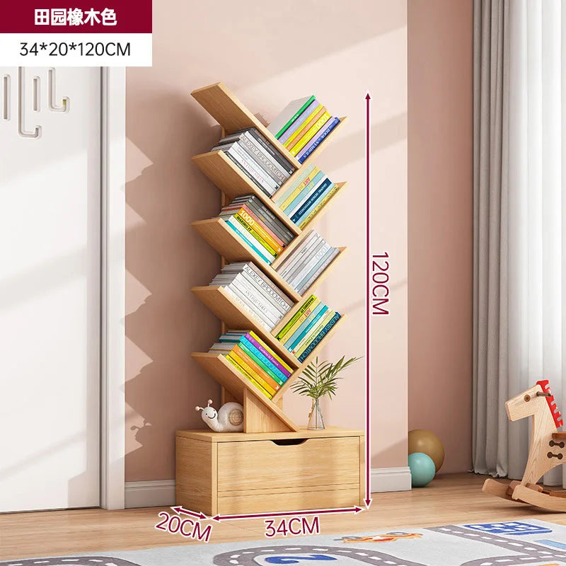 Simple Tree Shape Small Bookshelf Wall-Mounted Living Room Floor Standing Storage Rack Creative Home Organization Cabinet