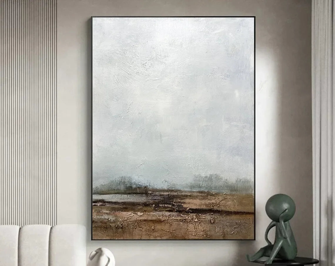 Modern Abstract Artwork  Minimalist Brown Beige Black Texture Painting Scandinavian Design for Home Wall Decor