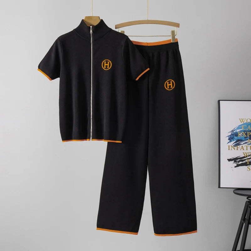 Short sleeved cardigan casual pants two-piece set