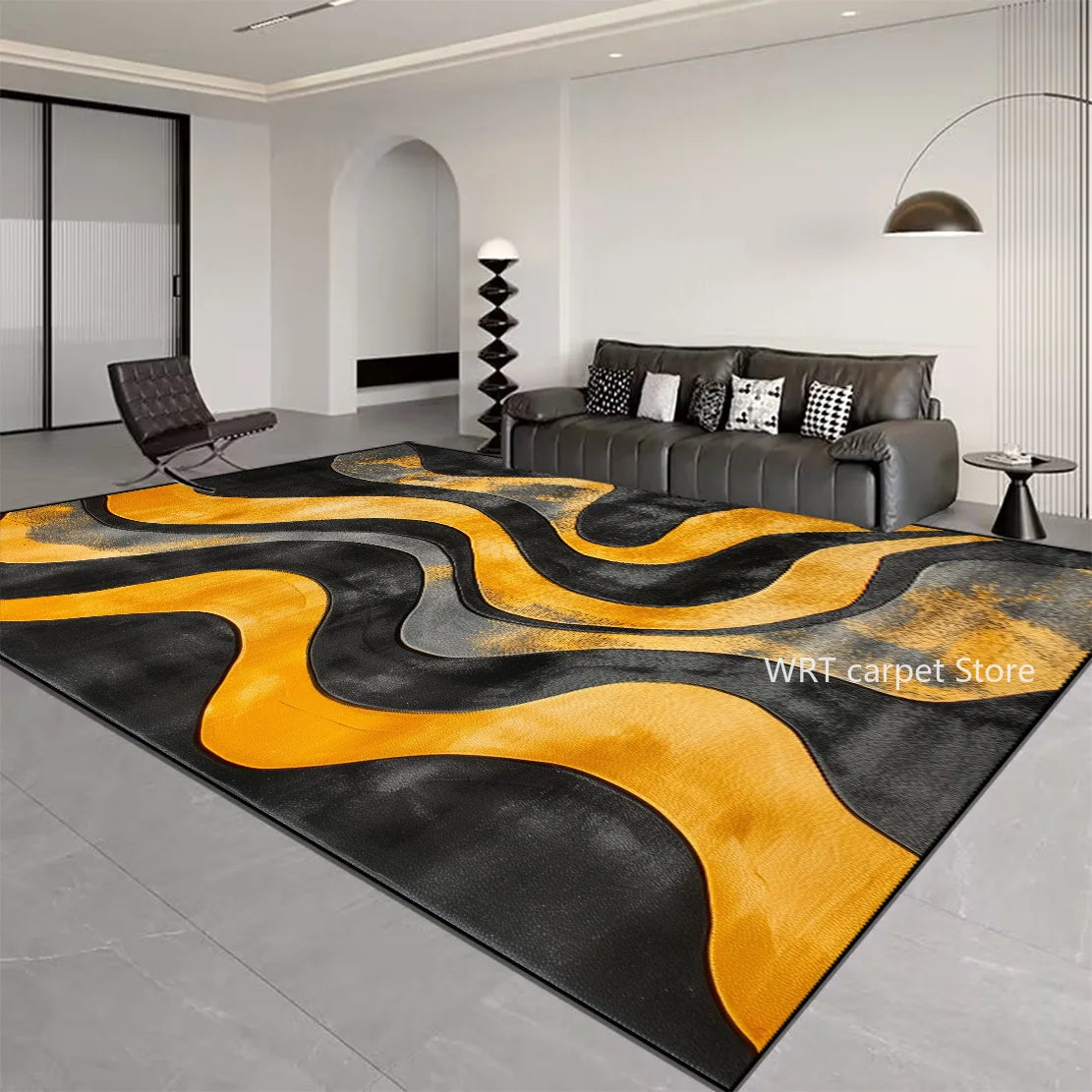 Nordic Light Luxury Stripes Carpet for Living Room Decor Soft Easy Cleaning Rugs for Bedroom Large Area Orange Brown Floor Mat