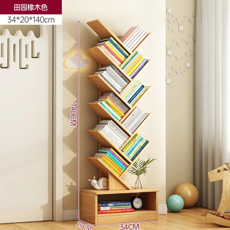 Simple Tree Shape Small Bookshelf Wall-Mounted Living Room Floor Standing Storage Rack Creative Home Organization Cabinet