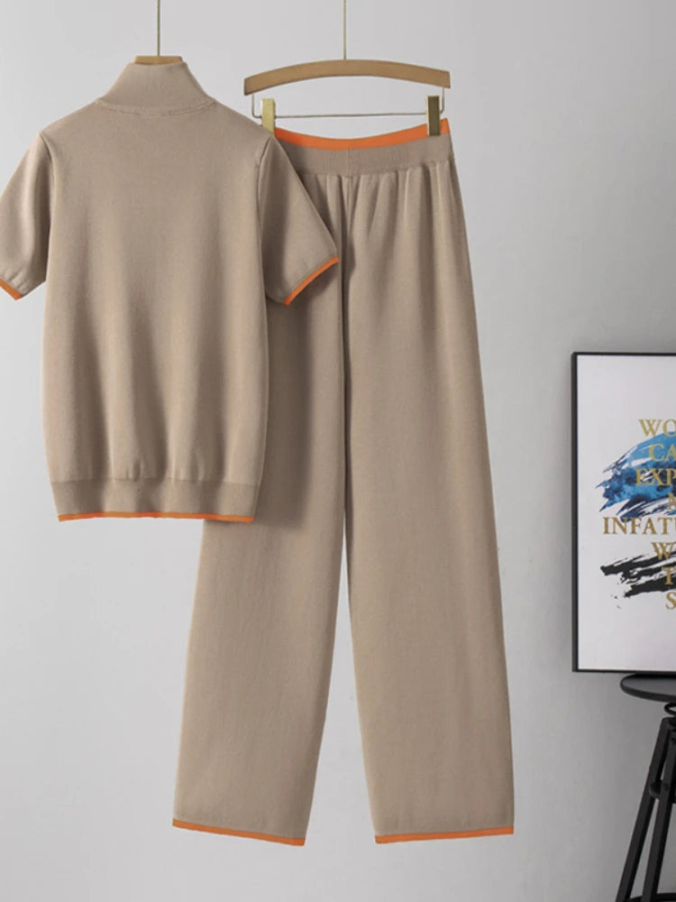 Short sleeved cardigan casual pants two-piece set