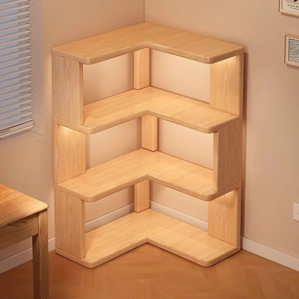 Wooden Corner Bookshelf Multi-layer Corner Cabinet Floor Rack Storage Shelf Bookshelf Storage Home Decorations